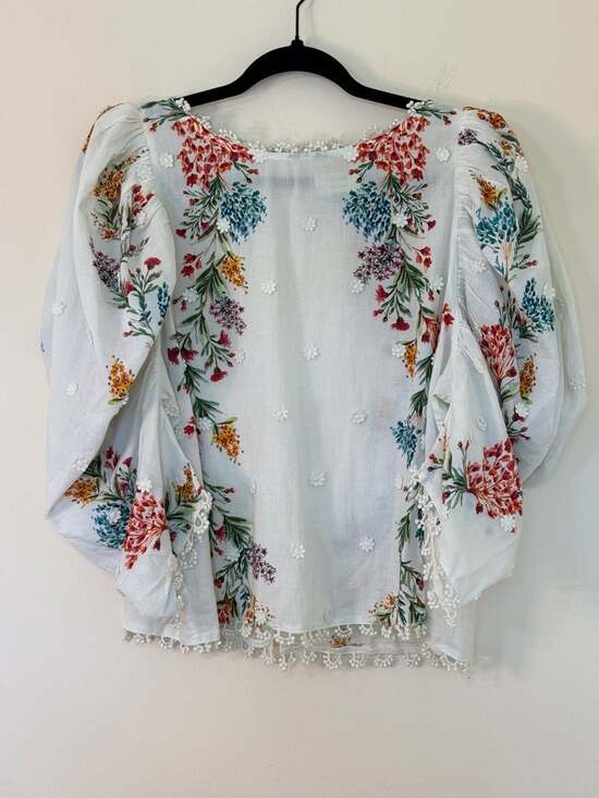 FARM Rio Tops - FARM Rio Floral Embroidered White Peasant Blouse